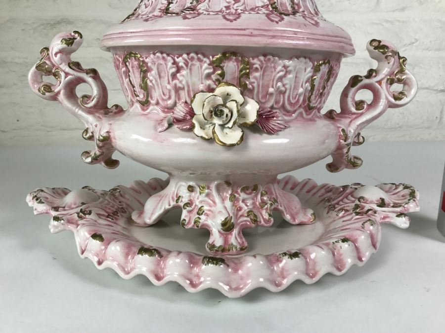 Gorgeous Vintage Capodimonte Soup Tureen With Platter Pink Shabby Chic [Photo 8]