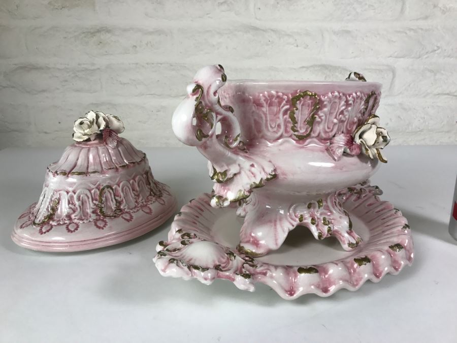 Gorgeous Vintage Capodimonte Soup Tureen With Platter Pink Shabby Chic [Photo 2]
