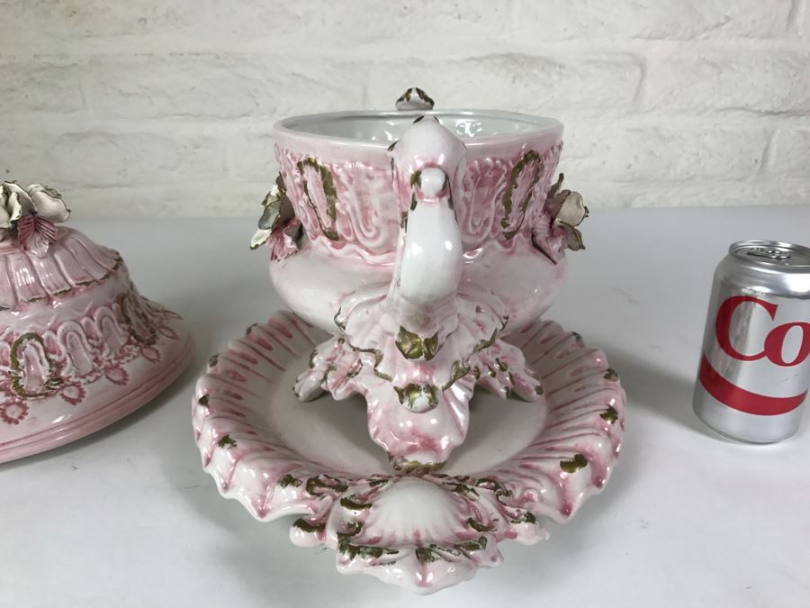 Gorgeous Vintage Capodimonte Soup Tureen With Platter Pink Shabby Chic [Photo 13]