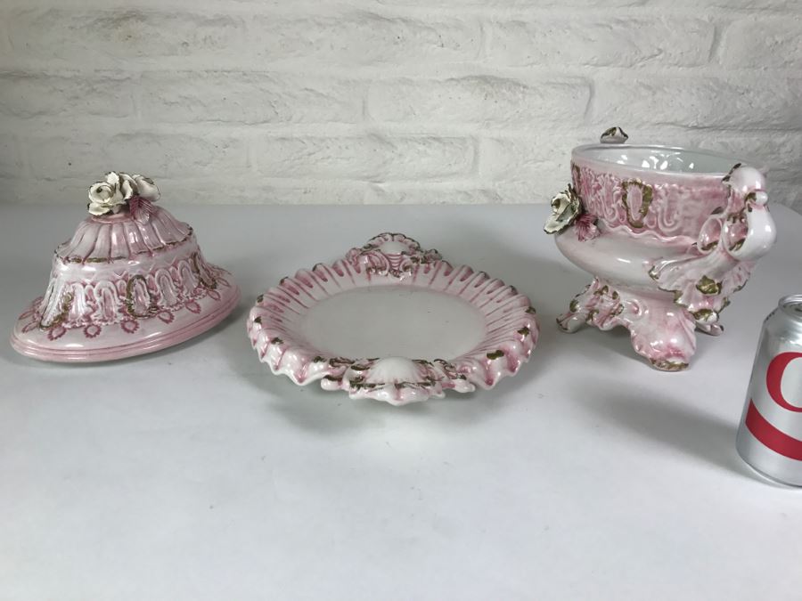 Gorgeous Vintage Capodimonte Soup Tureen With Platter Pink Shabby Chic [Photo 14]