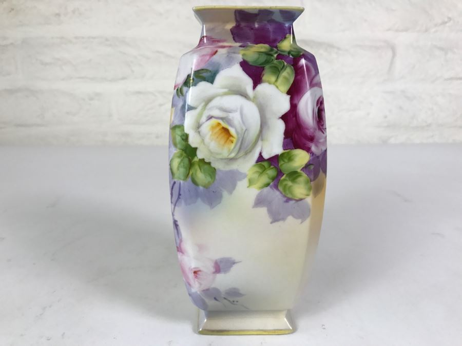 Gorgeously Hand Painted Floral NIPPON Vase Japan Signed On Bottom [Photo 2]