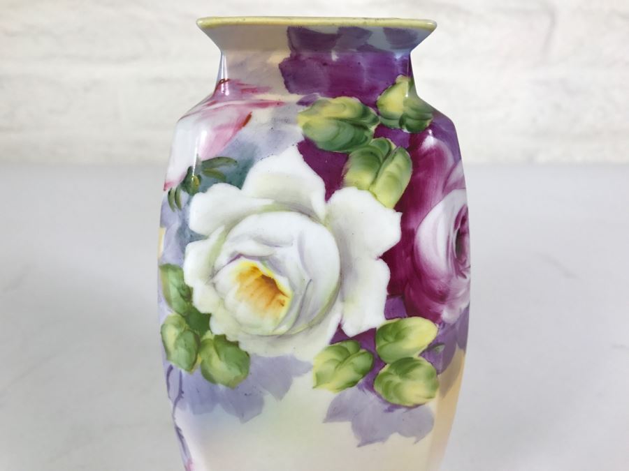 Gorgeously Hand Painted Floral NIPPON Vase Japan Signed On Bottom [Photo 3]