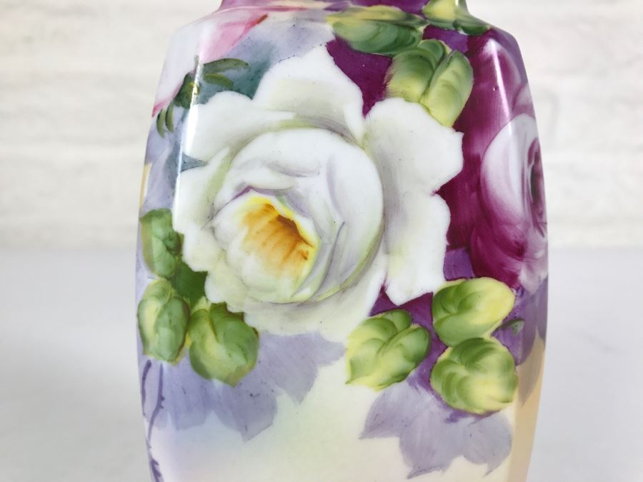 Gorgeously Hand Painted Floral NIPPON Vase Japan Signed On Bottom [Photo 4]