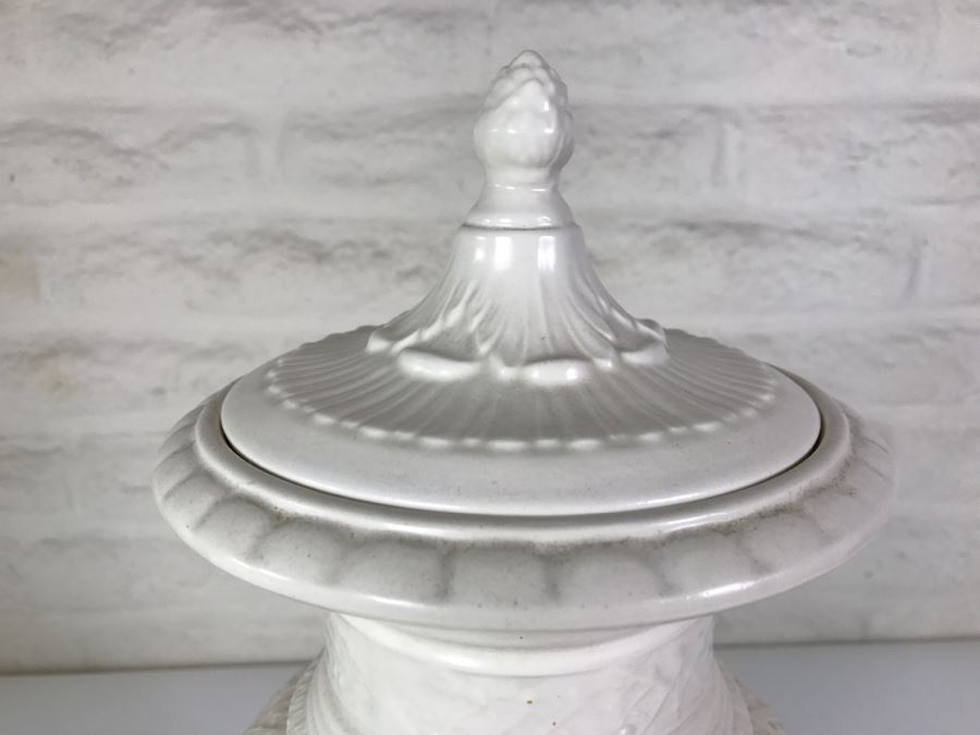 Large White Footed Vessel With Lid From 'The Pow Wow' Restaurant Tucumcari, NM Old Route 66 [Photo 2]