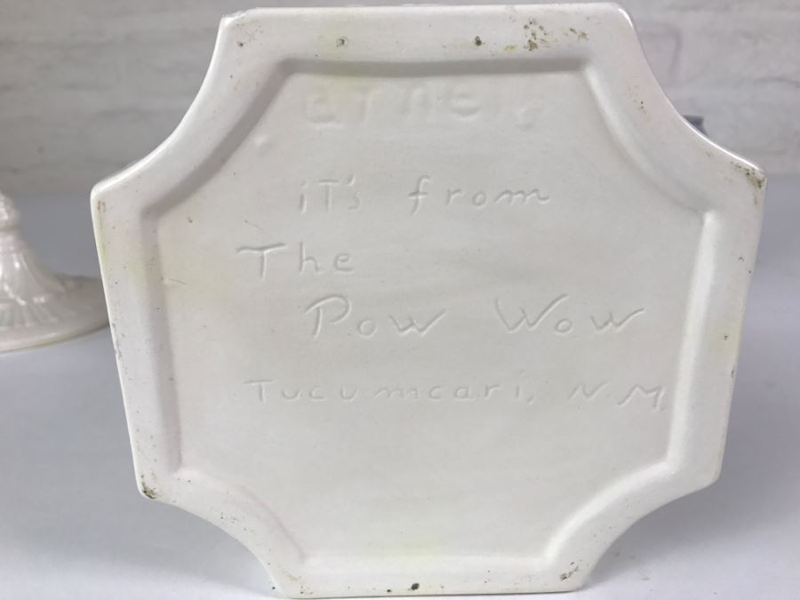 Large White Footed Vessel With Lid From 'The Pow Wow' Restaurant Tucumcari, NM Old Route 66 [Photo 11]