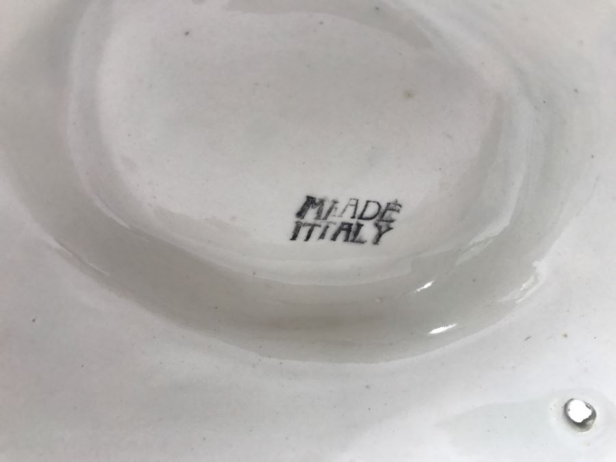 Large White Ornate Footed Bowl With Floral Relief And Handles Made In Italy [Photo 12]