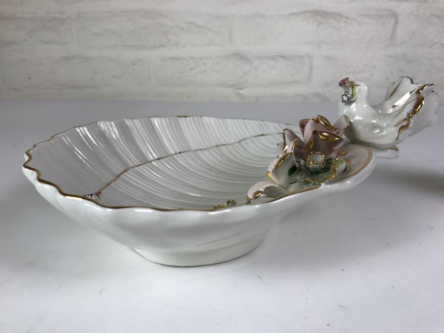 Harrods Knightsbridge Shell Floral Soap Dish With Pair Of Perched Birds [Photo 5]