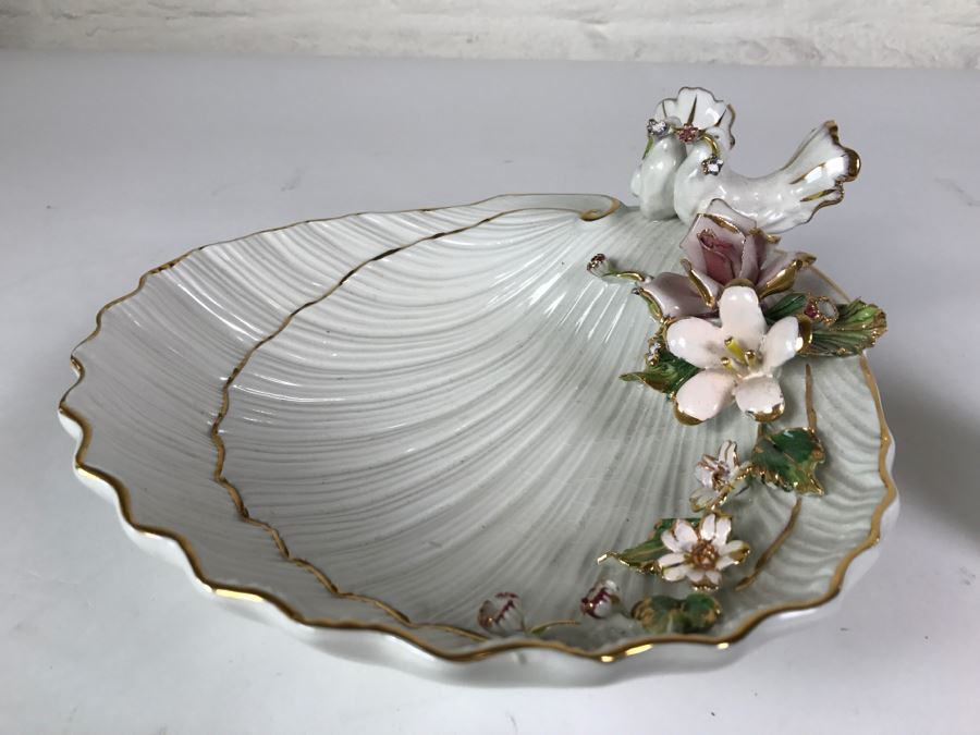 Harrods Knightsbridge Shell Floral Soap Dish With Pair Of Perched Birds [Photo 4]