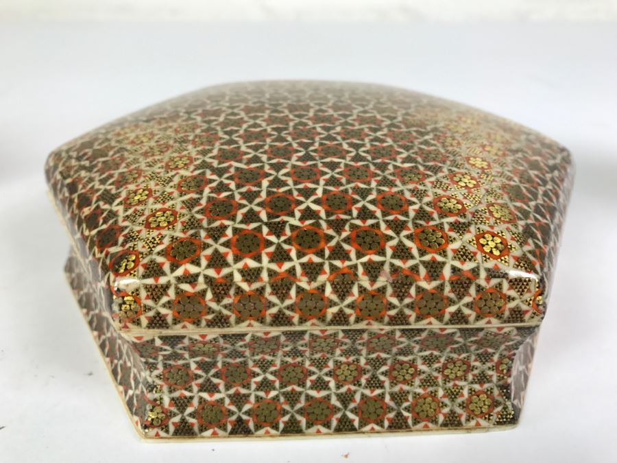 Pair Of Boxes - Italian Gilt Wooden Book Box And Beautiful Inlay Box [Photo 7]