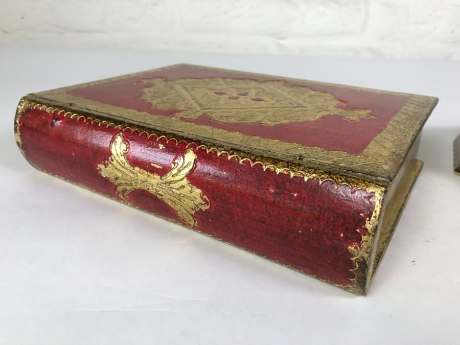 Pair Of Boxes - Italian Gilt Wooden Book Box And Beautiful Inlay Box [Photo 2]