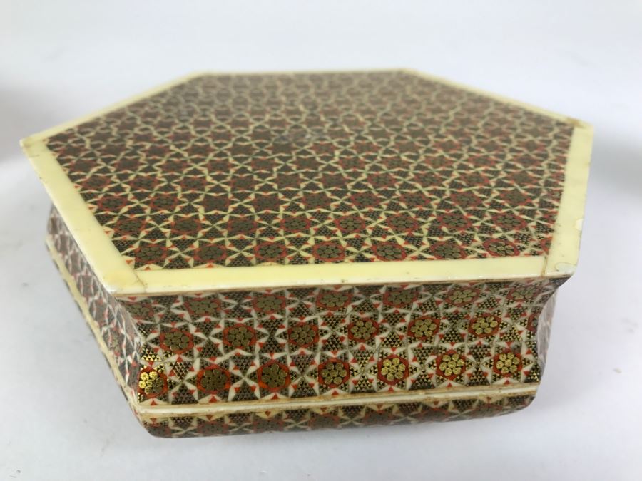 Pair Of Boxes - Italian Gilt Wooden Book Box And Beautiful Inlay Box [Photo 9]