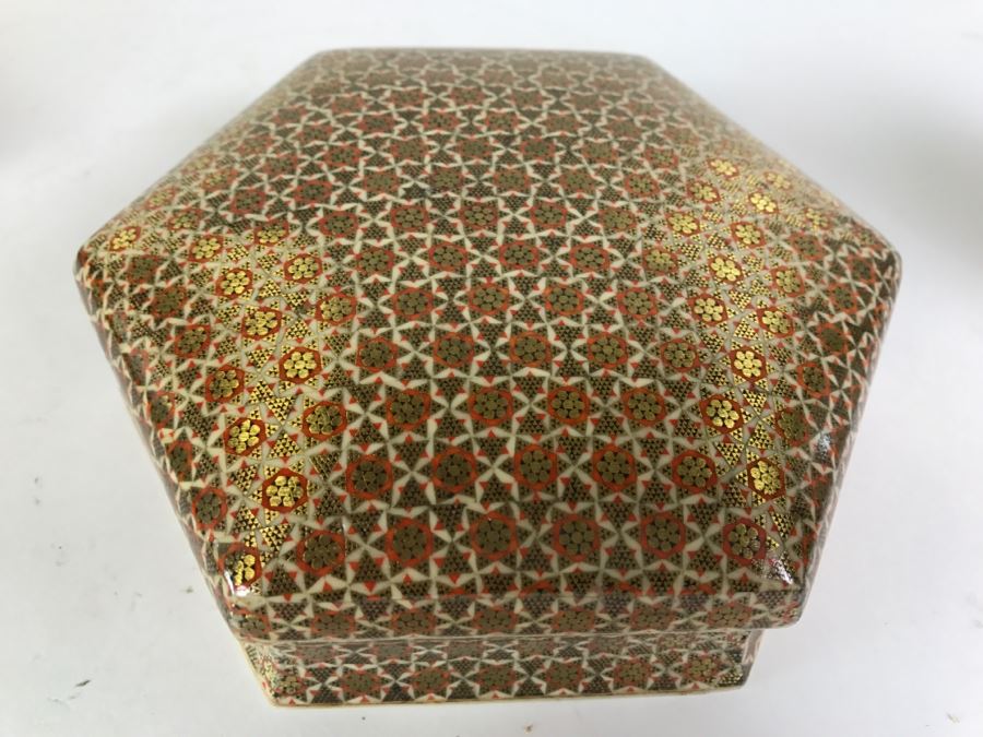 Pair Of Boxes - Italian Gilt Wooden Book Box And Beautiful Inlay Box [Photo 8]