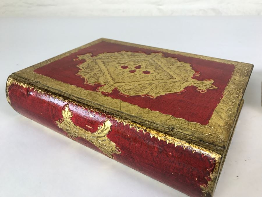 Pair Of Boxes - Italian Gilt Wooden Book Box And Beautiful Inlay Box [Photo 3]