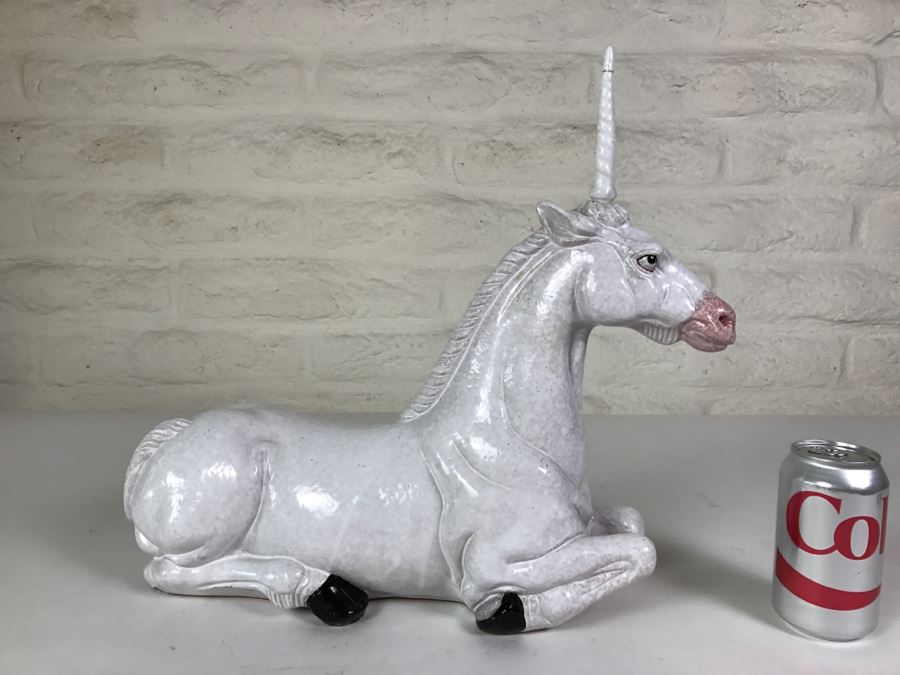 Stunning Large Vintage Porcelain Unicorn Horse Note Repair On Horn [Photo 3]