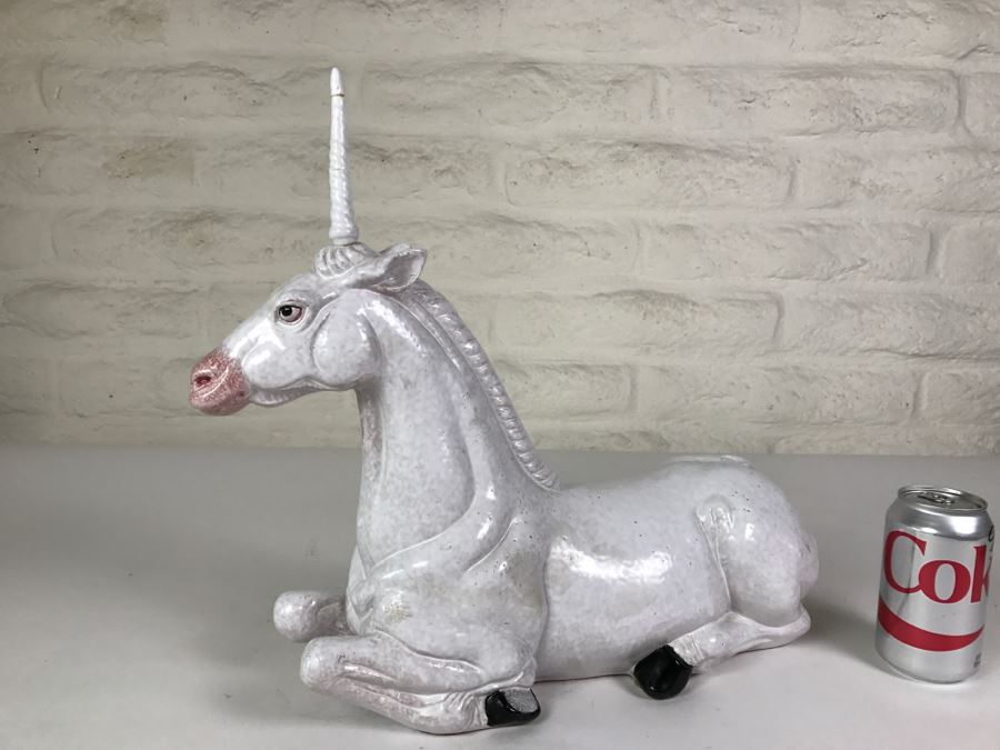 Stunning Large Vintage Porcelain Unicorn Horse Note Repair On Horn [Photo 9]