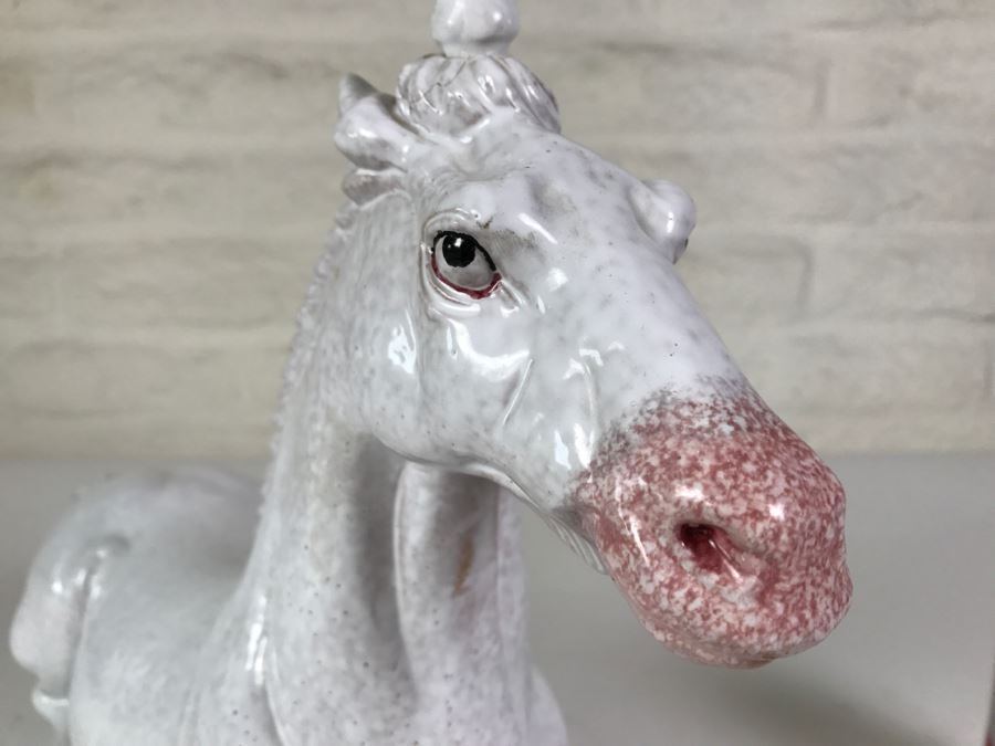 Stunning Large Vintage Porcelain Unicorn Horse Note Repair On Horn [Photo 2]