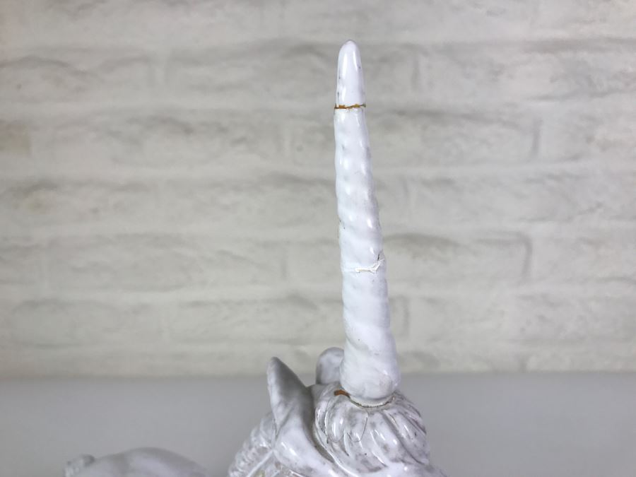 Stunning Large Vintage Porcelain Unicorn Horse Note Repair On Horn [Photo 4]