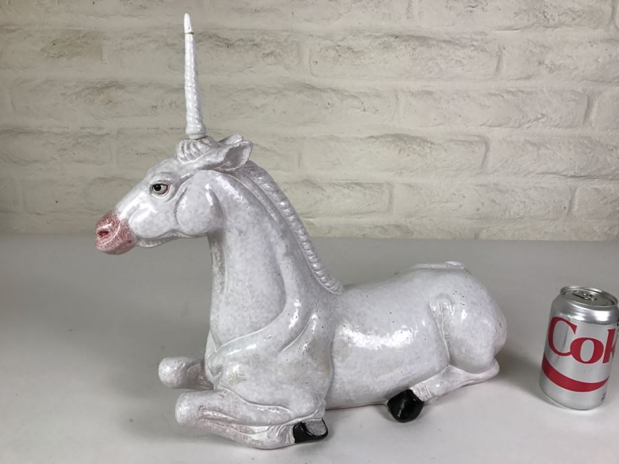 Stunning Large Vintage Porcelain Unicorn Horse Note Repair On Horn [Photo 10]