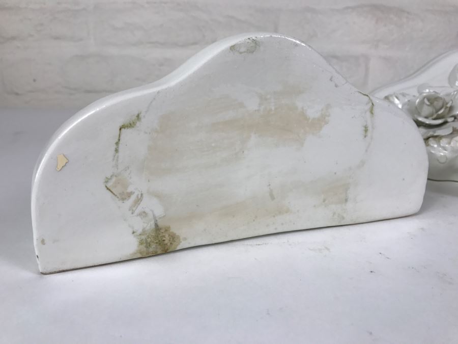 Pair Of White Ceramic Floral Relief Wall Shelves ABC Bassano Made In Italy Ceramiche [Photo 7]