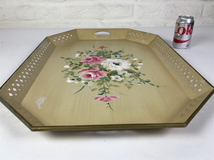 Large Hand Painted Nashco Floral Metal Serving Tray [Photo 5]