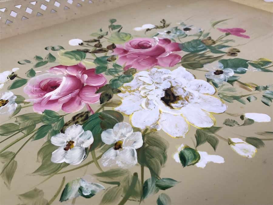 Large Hand Painted Nashco Floral Metal Serving Tray [Photo 4]