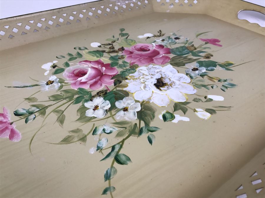 Large Hand Painted Nashco Floral Metal Serving Tray [Photo 3]