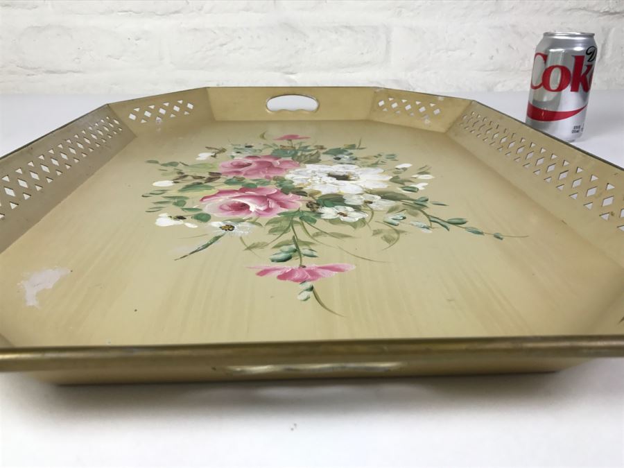 Large Hand Painted Nashco Floral Metal Serving Tray [Photo 6]