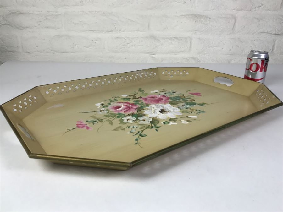 Large Hand Painted Nashco Floral Metal Serving Tray [Photo 2]