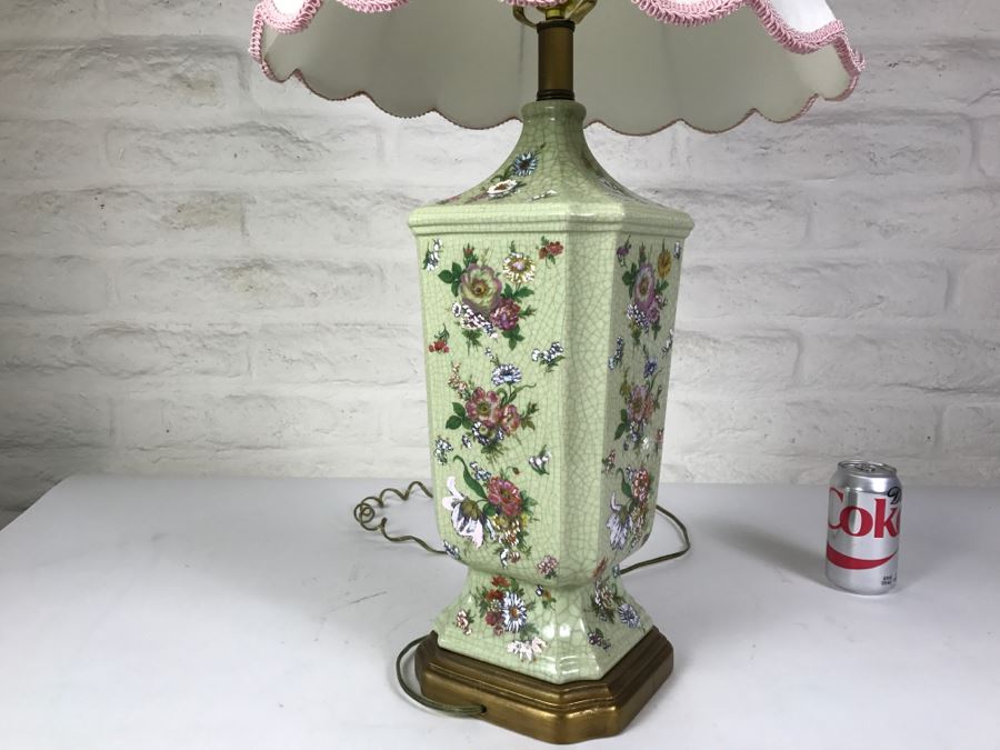 Vintage Hand Painted Floral Lamp On Wooden Base [Photo 10]