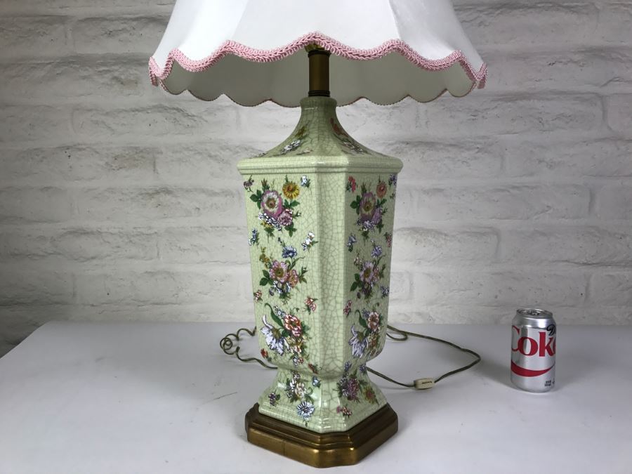 Vintage Hand Painted Floral Lamp On Wooden Base [Photo 8]