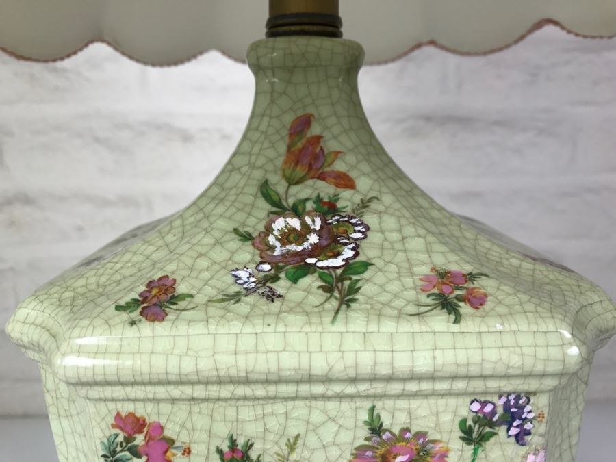 Vintage Hand Painted Floral Lamp On Wooden Base [Photo 4]