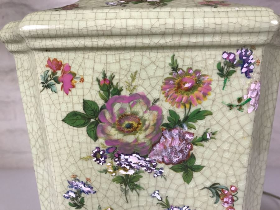 Vintage Hand Painted Floral Lamp On Wooden Base [Photo 6]