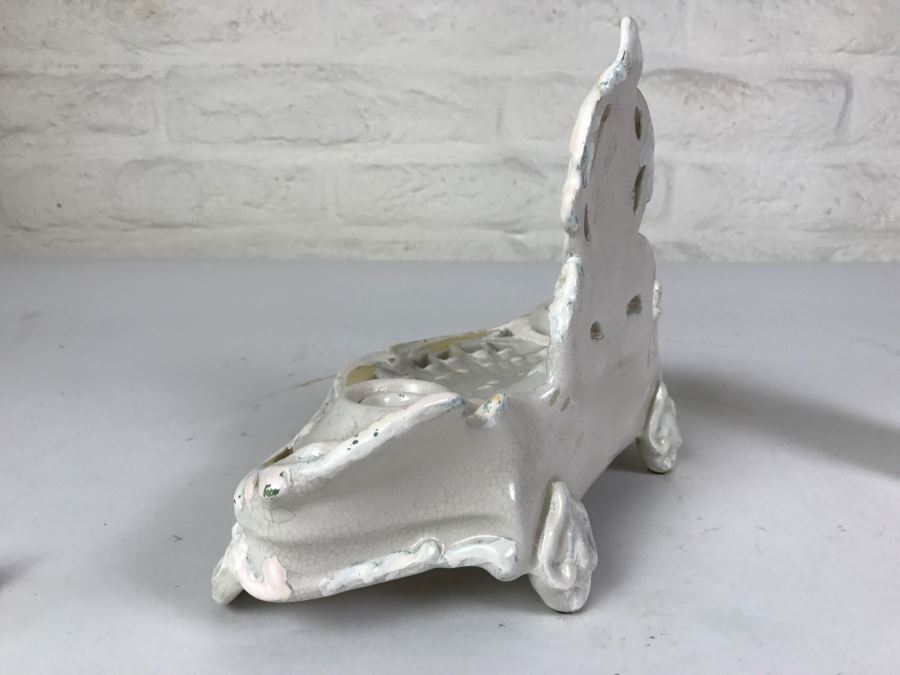 Vintage Hand Painted Porcelain Italian Inkwell Set Shabby Chic [Photo 11]