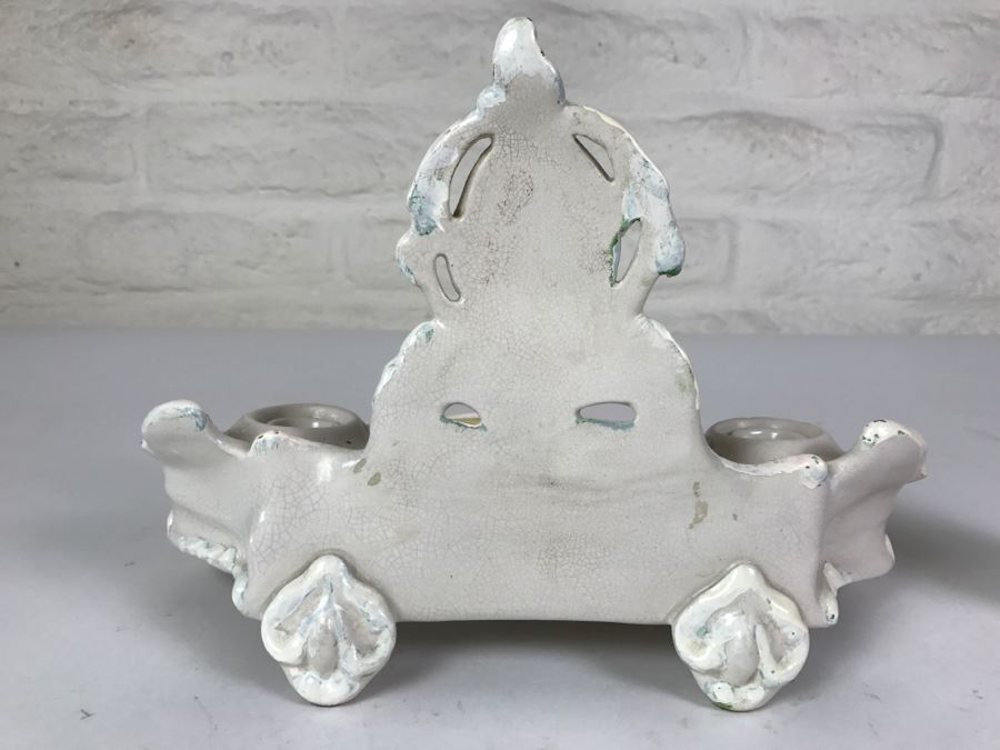 Vintage Hand Painted Porcelain Italian Inkwell Set Shabby Chic [Photo 10]