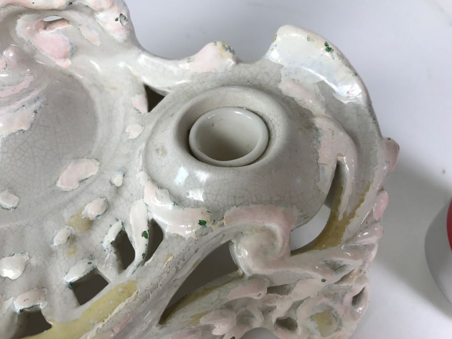 Vintage Hand Painted Porcelain Italian Inkwell Set Shabby Chic [Photo 7]