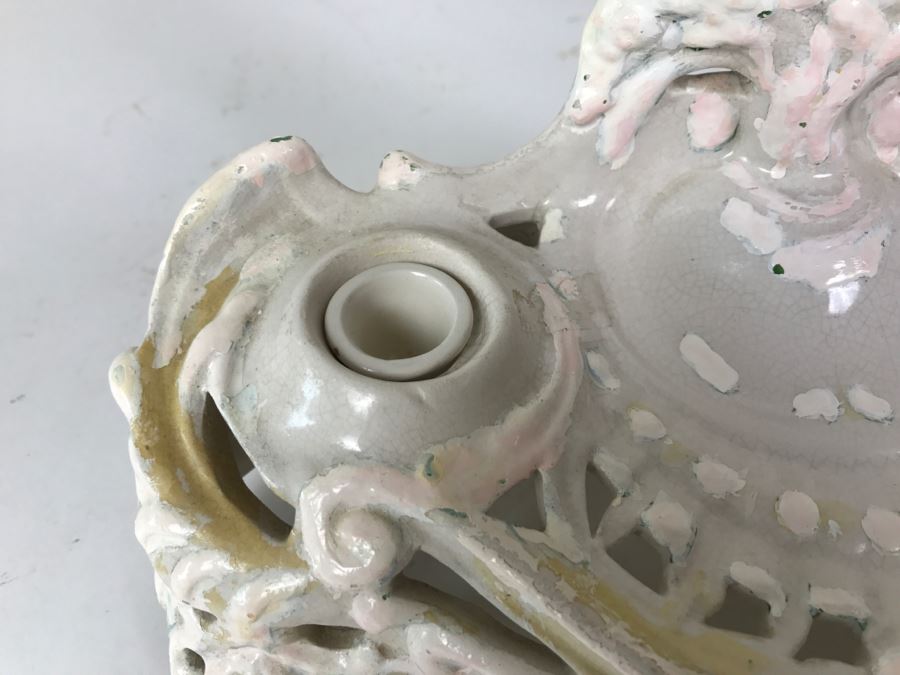 Vintage Hand Painted Porcelain Italian Inkwell Set Shabby Chic [Photo 6]