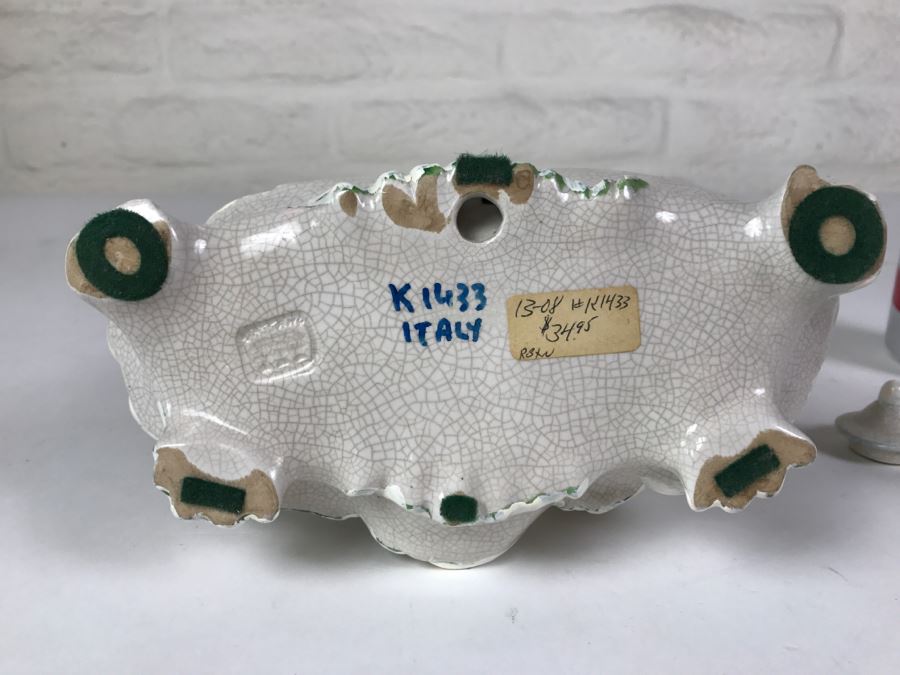 Vintage Hand Painted Porcelain Italian Inkwell Set Shabby Chic [Photo 11]