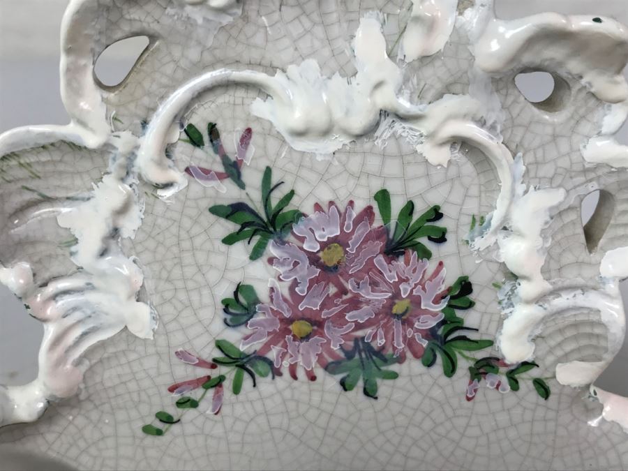 Vintage Hand Painted Porcelain Italian Inkwell Set Shabby Chic [Photo 5]