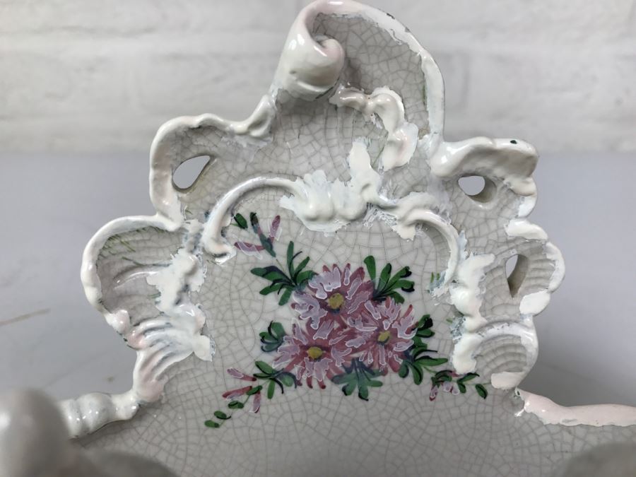 Vintage Hand Painted Porcelain Italian Inkwell Set Shabby Chic [Photo 4]