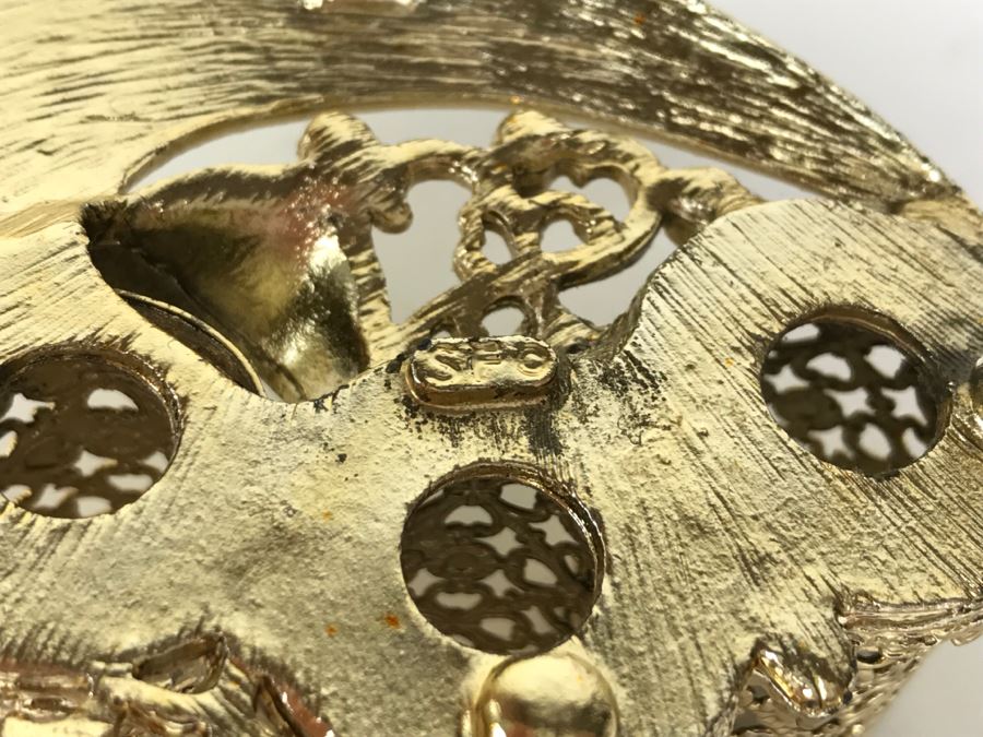 Footed Gilt Metal Perfume Bottle, Mirror And Gilt Metal Candle Holders [Photo 8]