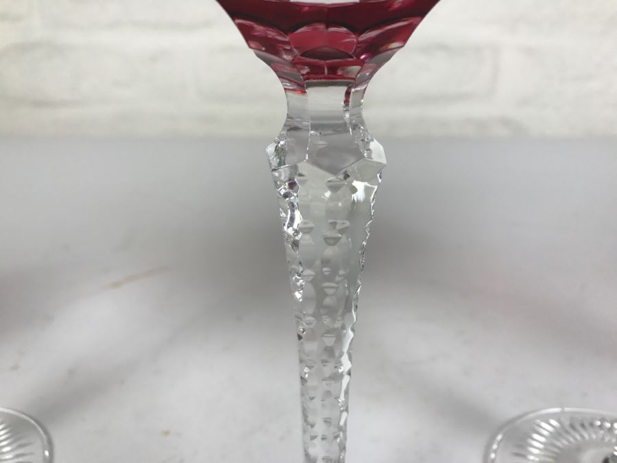 Set Of 4 Ruby Red Cut Crystal Glasses Stemware Signed [Photo 11]