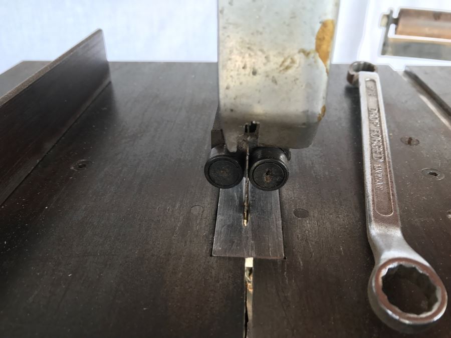 Custom Band Saw With Attachments And Two Adjustable Steel Roller Stands - Band Saw Cabinet Has Casters [Photo 7]