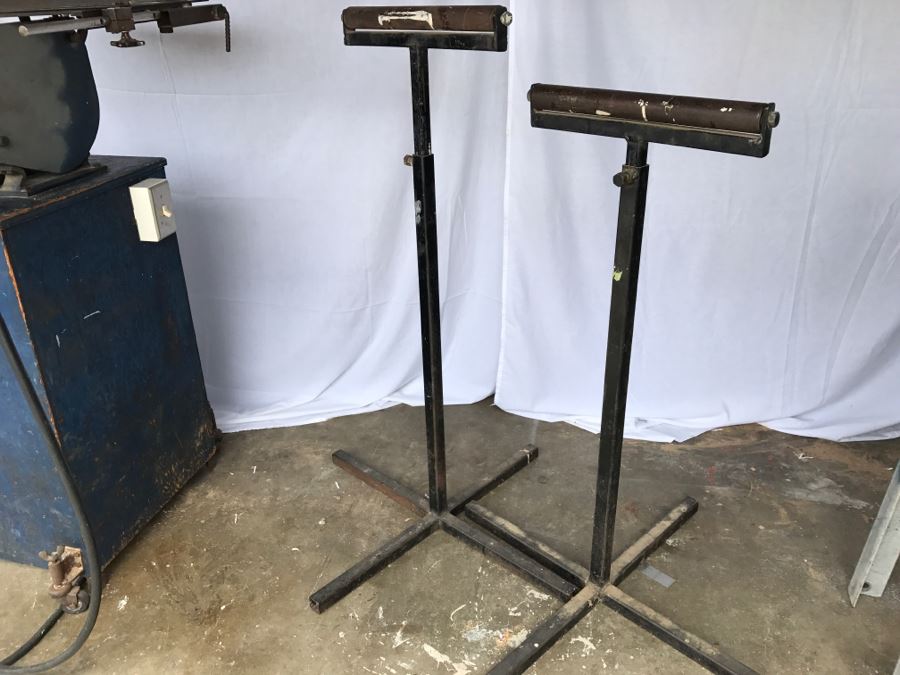 Custom Band Saw With Attachments And Two Adjustable Steel Roller Stands - Band Saw Cabinet Has Casters [Photo 19]