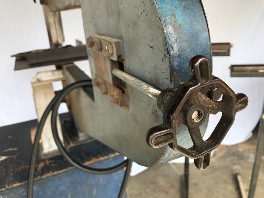 Custom Band Saw With Attachments And Two Adjustable Steel Roller Stands - Band Saw Cabinet Has Casters [Photo 12]