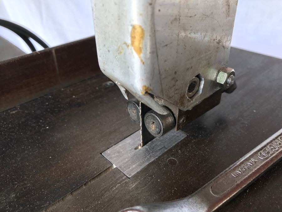 Custom Band Saw With Attachments And Two Adjustable Steel Roller Stands - Band Saw Cabinet Has Casters [Photo 8]