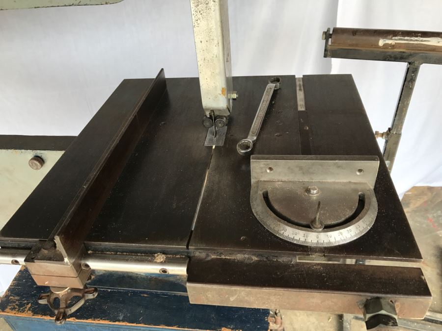 Custom Band Saw With Attachments And Two Adjustable Steel Roller Stands - Band Saw Cabinet Has Casters [Photo 3]