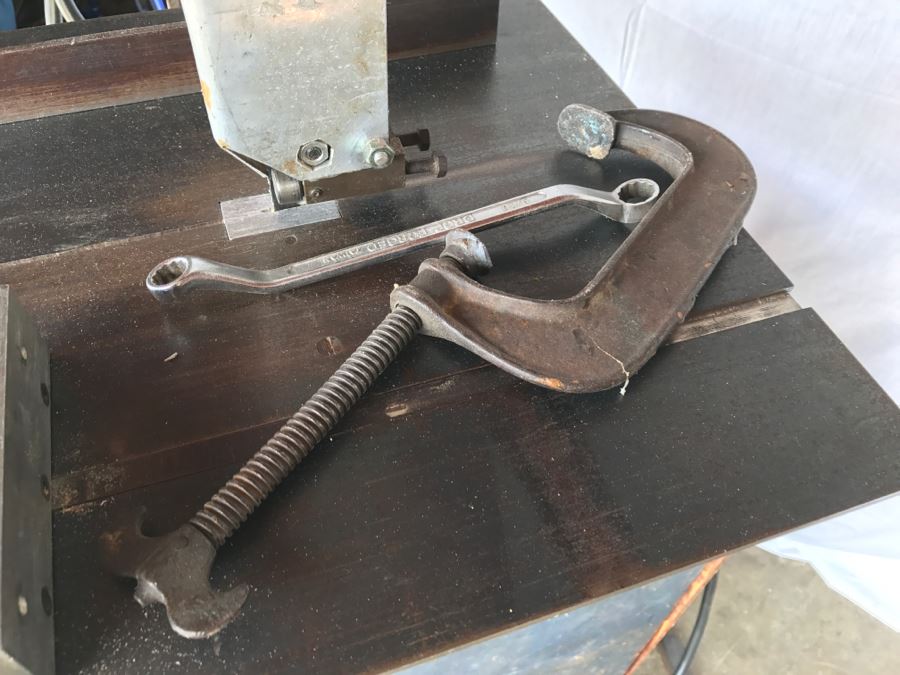 Custom Band Saw With Attachments And Two Adjustable Steel Roller Stands - Band Saw Cabinet Has Casters [Photo 10]