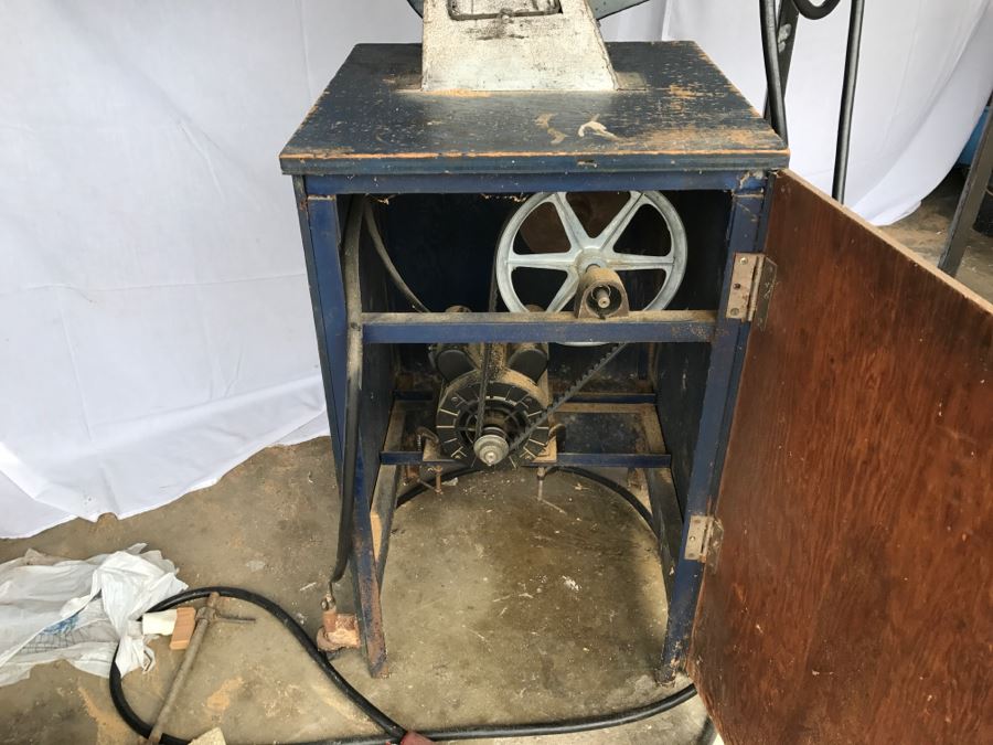 Custom Band Saw With Attachments And Two Adjustable Steel Roller Stands - Band Saw Cabinet Has Casters [Photo 18]