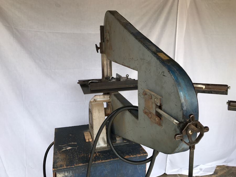 Custom Band Saw With Attachments And Two Adjustable Steel Roller Stands - Band Saw Cabinet Has Casters [Photo 11]