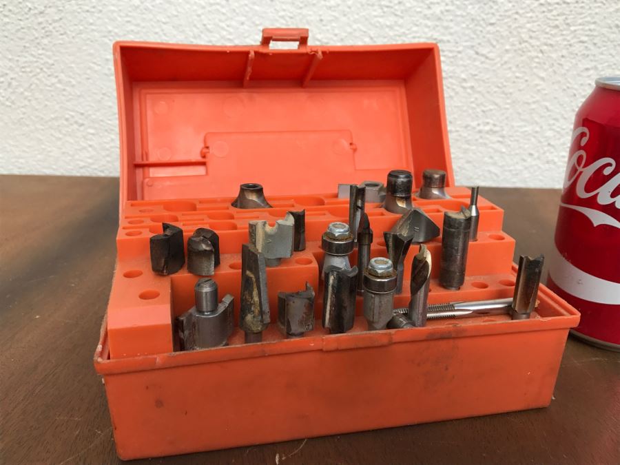 Set Of Steel Router Bits In Orange Storage Case [Photo 1]